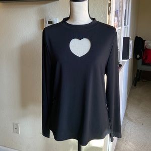 Black Long Sleeve Heart Cut Out Top